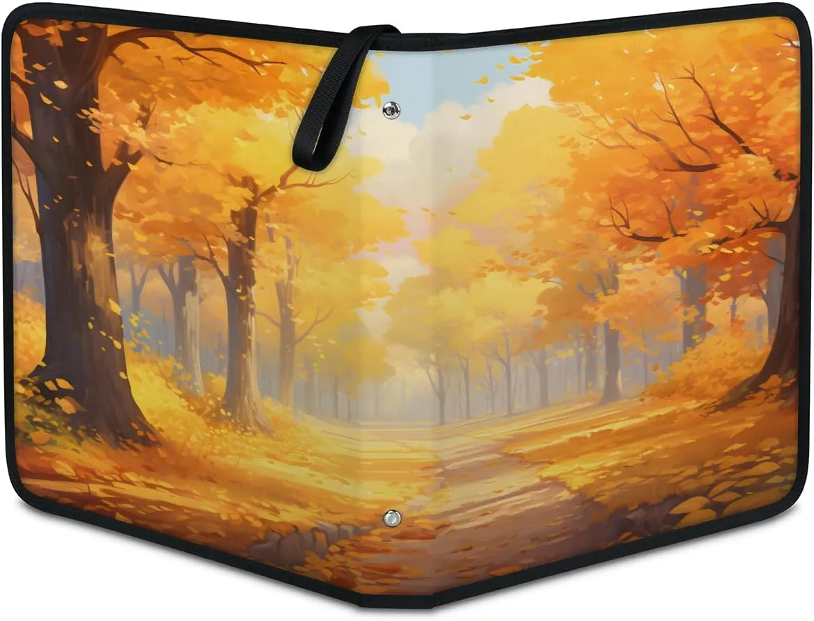 Fall Leaves 3 Ring Trading Zipper Binder Strap, Trading Card Binder 9 Pocket, 900 Pockets Card Holder with 50 Removable Sleeves for Game Cards