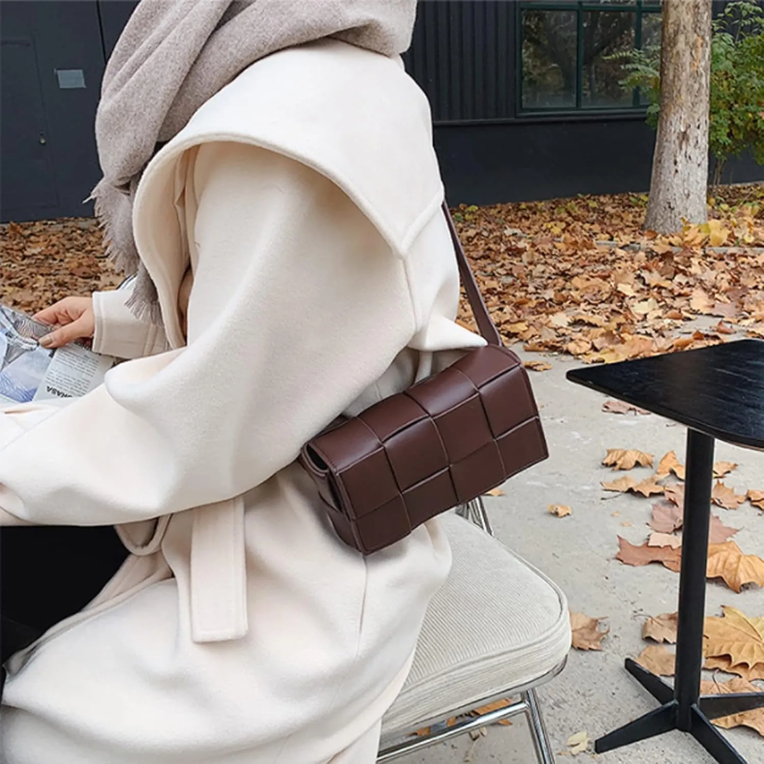 Fanny Pack with Convertible Crossbody Shoulder Bag for Women, Woven Cassette-Style Handbag Purse with Adjustable Belt (Coffee)