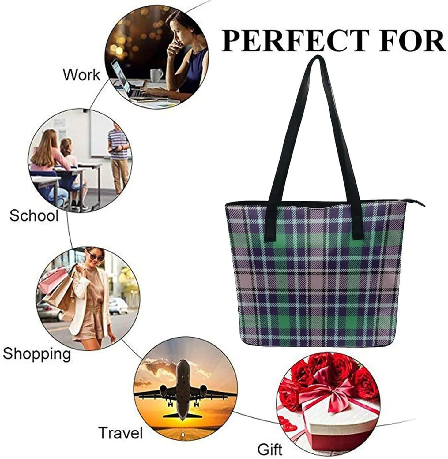 Fashion Handbag With Zipper Large Capacity Satchel Tote Bag Shoulder Bag