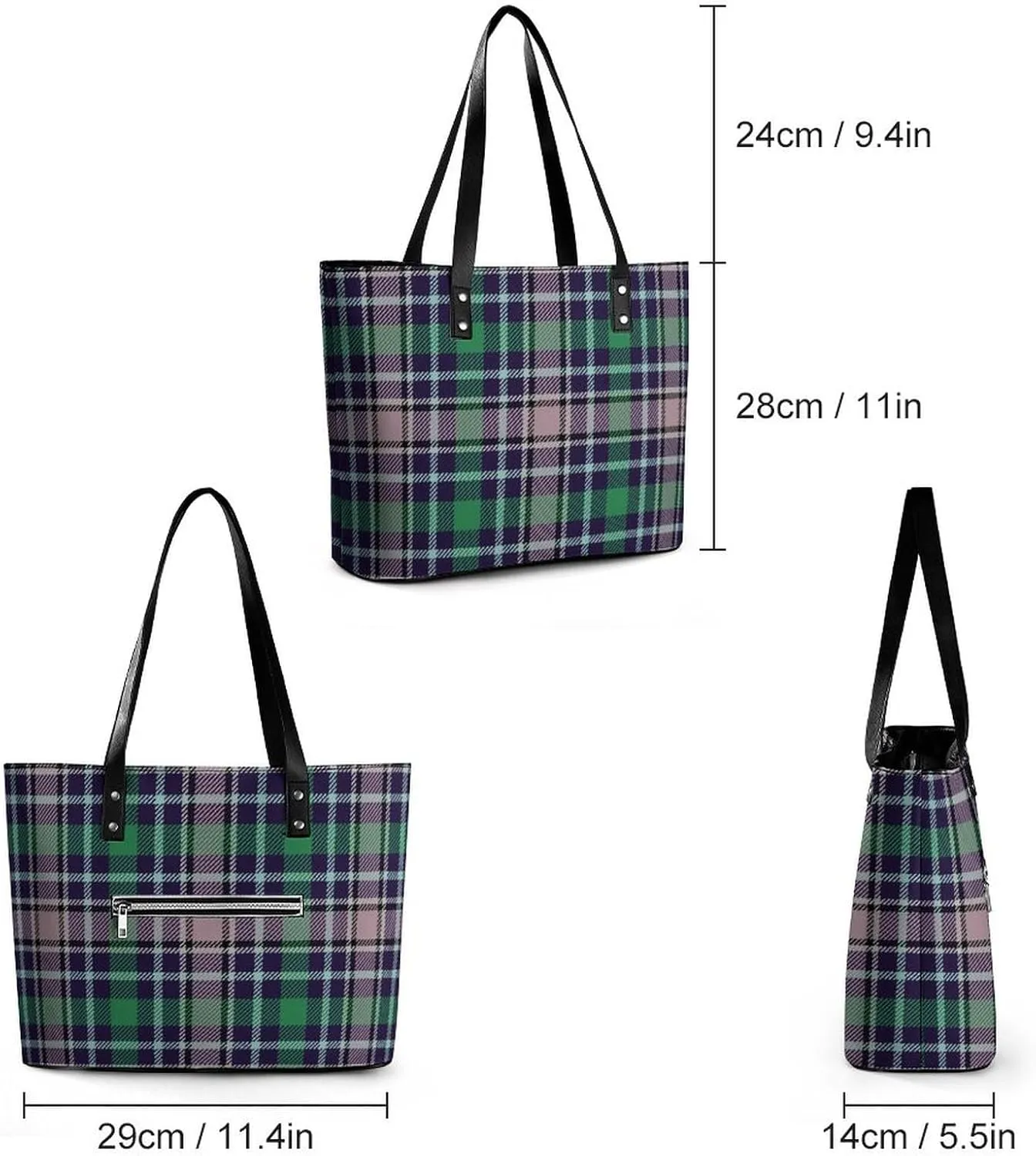 Fashion Handbag With Zipper Large Capacity Satchel Tote Bag Shoulder Bag