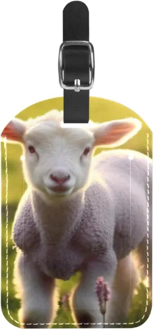 Faux Leather Luggage Tag for Suitcase Baggage Bag, 1Pcs,Animal Sheep Lamb