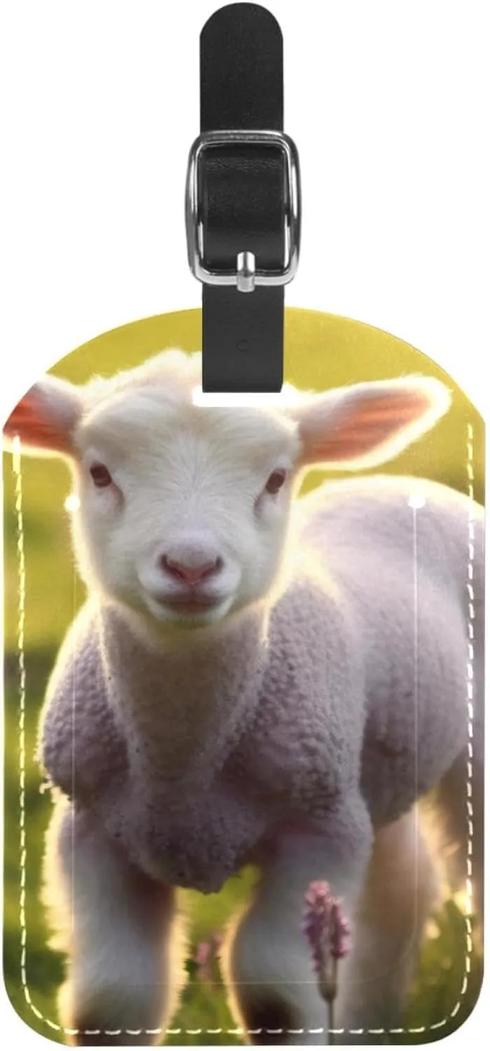 Faux Leather Luggage Tag for Suitcase Baggage Bag, 1Pcs,Animal Sheep Lamb