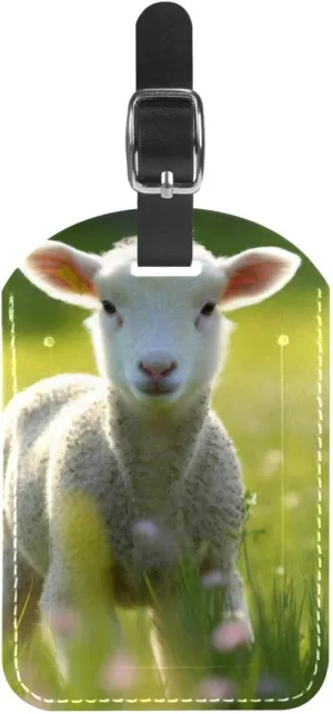 Faux Leather Luggage Tag for Suitcase Baggage Bag, 1Pcs,Lovely Sheep Lamb