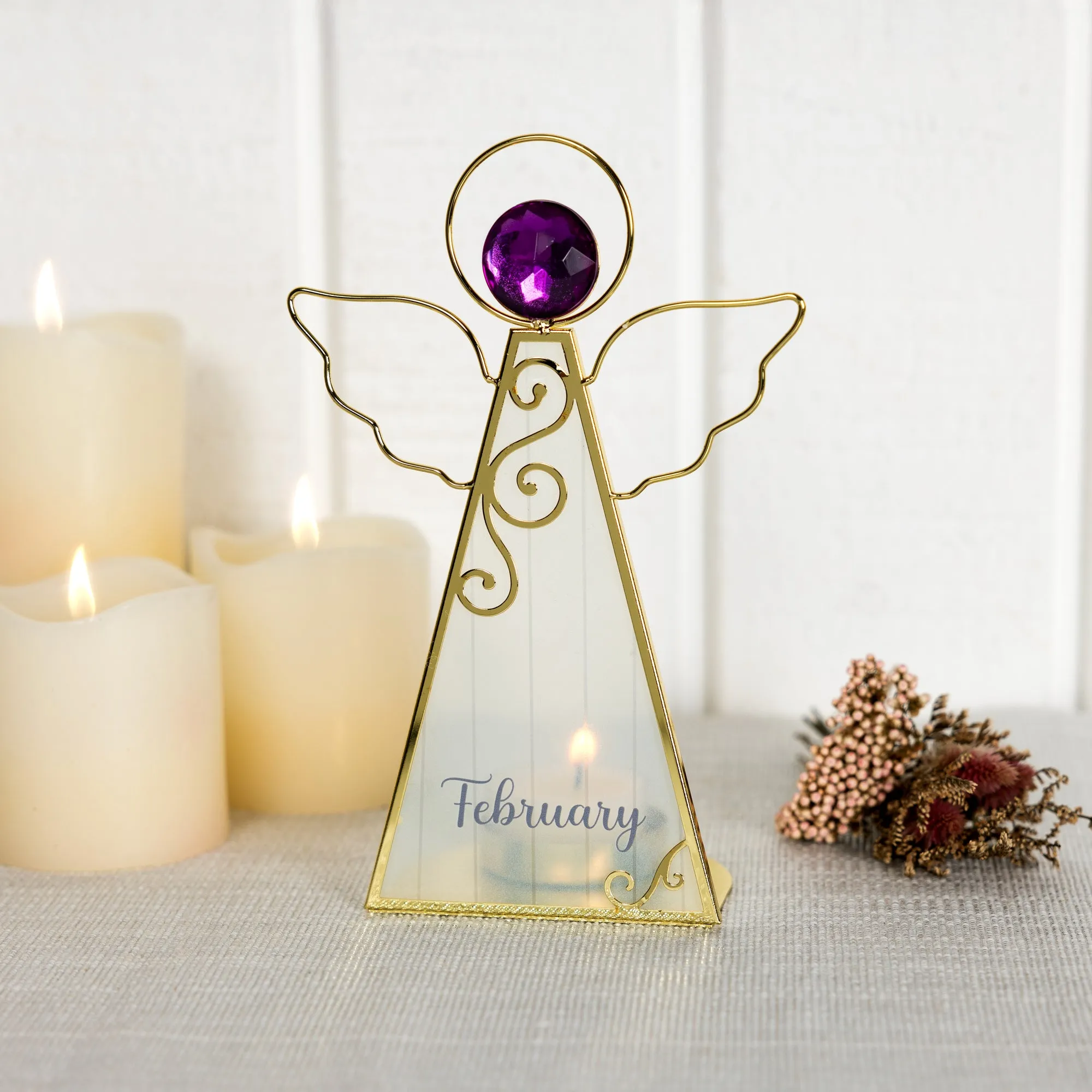 February 6.5" Monthly Angel Tea Light Holder