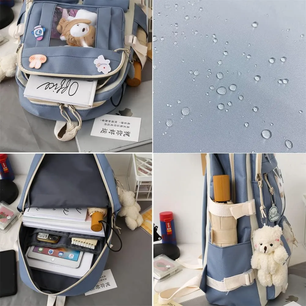 FETNHU Preppy Backpack, Kawaii Backpack with Kawaii Pin And Accessories for Girls School Cute Aesthetic Backpack (Green)