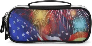 Firework Memorial Day July of 4th Printed Pencil Bag Travel Makeup Bags Small Cosmetic Organizer for Men Women