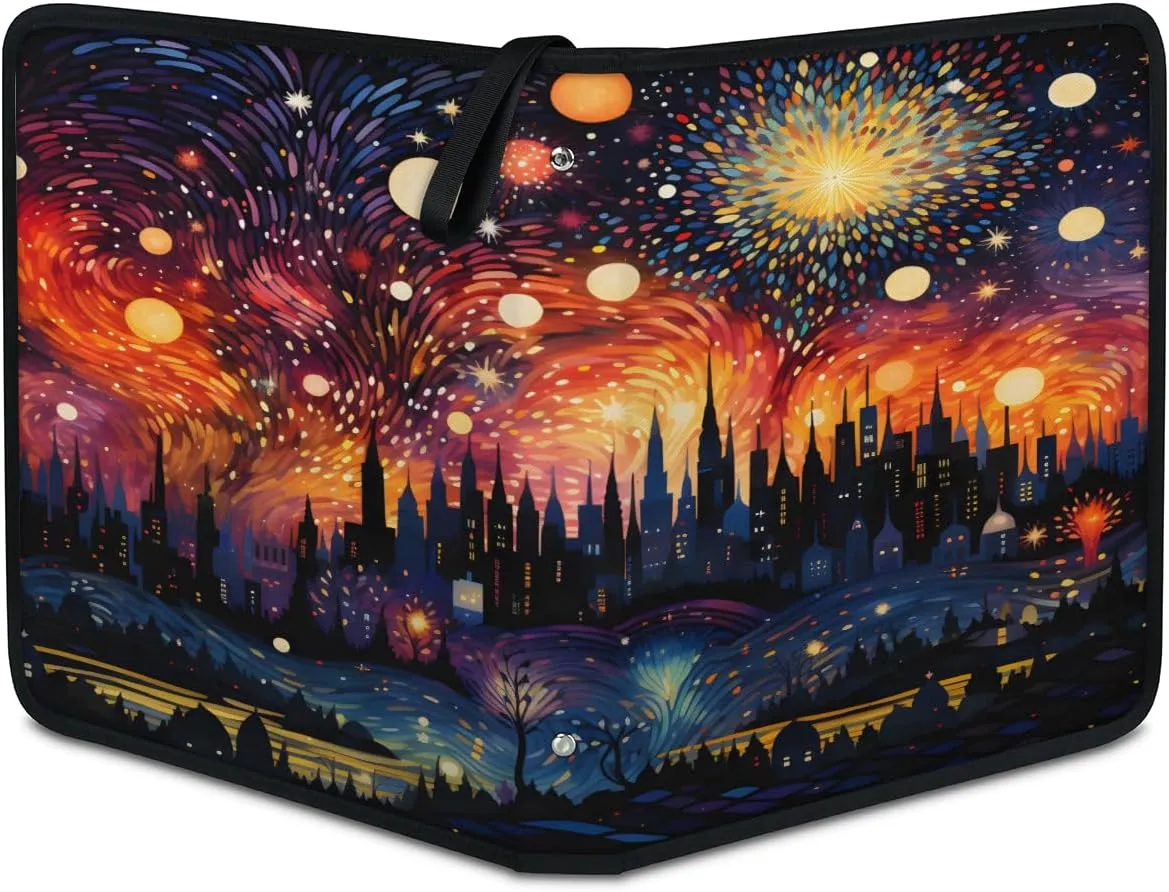 Fireworks City 3 Ring Trading Zipper Binder Strap, Trading Card Binder 4 Pocket, 400 Pockets Card Holder with 50 Removable Sleeves for Game Cards