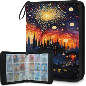 Fireworks City 3 Ring Trading Zipper Binder Strap, Trading Card Binder 4 Pocket, 400 Pockets Card Holder with 50 Removable Sleeves for Game Cards