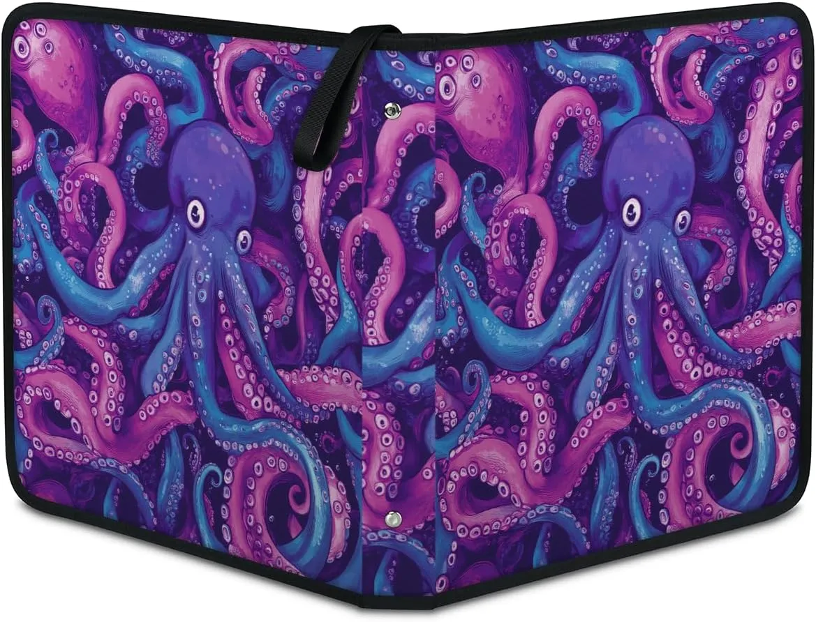 Fish Octopus Trading Card Binder 4 Pocket 400 Cards Holder Collector Album with 50 Removable Sleeves Toys Gifts for Boys Girls Pink Blue Tentacle Game Sports Cards