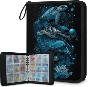 Fish Turtle Trading Card Binder 9 Pocket 900 Cards Holder Collector Album with 50 Removable Sleeves Toys Gifts for Boys Girls Sea Jellyfish Game Sports Cards