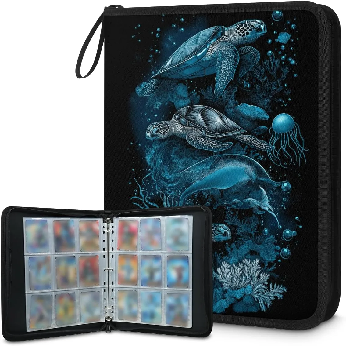Fish Turtle Trading Card Binder 9 Pocket 900 Cards Holder Collector Album with 50 Removable Sleeves Toys Gifts for Boys Girls Sea Jellyfish Game Sports Cards