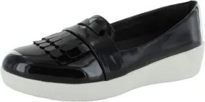 FitFlop Womens Sneakerloafer Fringey Patent Shoes, Black/White, US 5