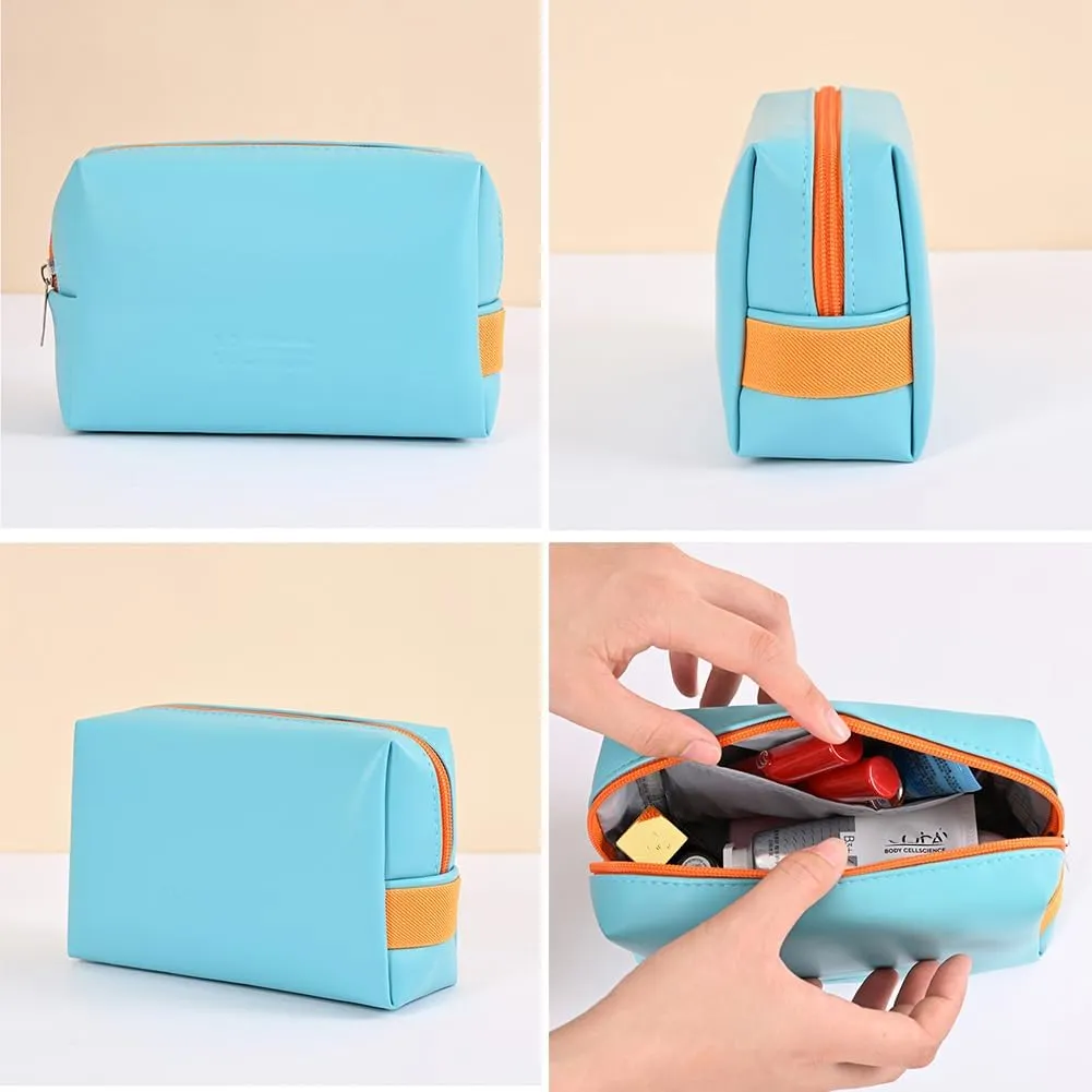 FITINI 3 Pieces Makeup Bags Double Layer Travel Large Cosmetic Cases Organizer Toiletry Bags Waterproof Small Zipper Pouch for Women Makeup Brush Storage Bag,Light Blue
