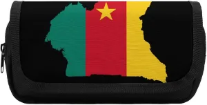 Flag Map of Cameroon Funny Pencil Case Bag Double Pen Pouch Travel Makeup Cosmetic Organizer for Men Women