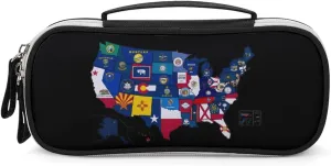 Flag Map of U.S. States and Territories Printed Pencil Bag Travel Makeup Bags Small Cosmetic Organizer for Men Women