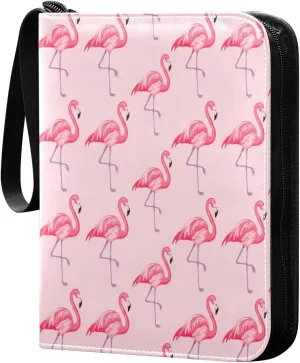 Flamingos Card Binder 4 Pockets, 400 Pockets Trading Card Binder Removable Card Albums Card Holder for Games, Sports, Football, Baseball Cards