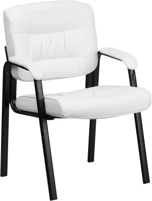 Flash Furniture Haeger White LeatherSoft Executive Side Reception Chair with Black Metal Frame