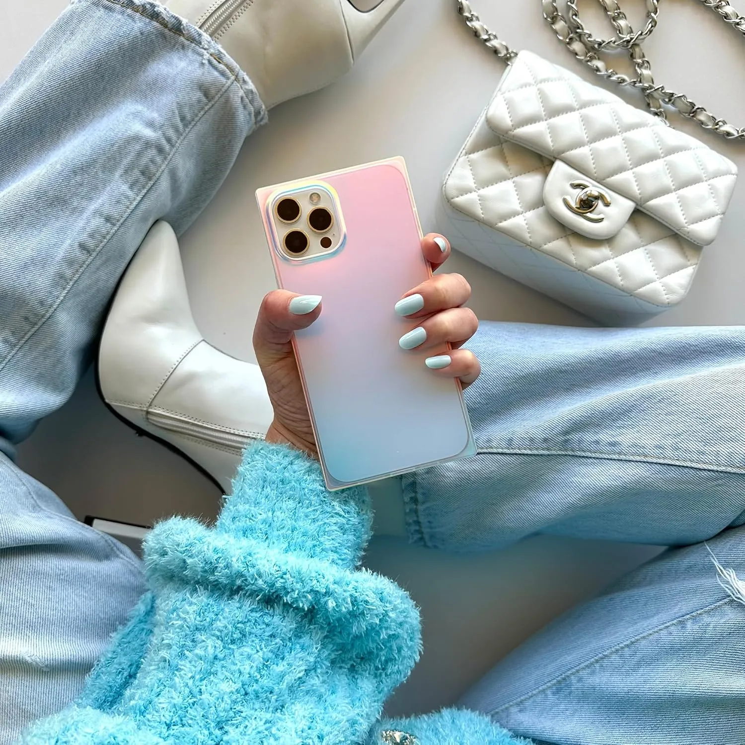 Flaunt Square Protective Case - Compatible with iPhone 14 - Wireless Charging - Stylish Drop Tested Shockproof Phone Case - The Official Square Phone Case (Iridescent Satin)