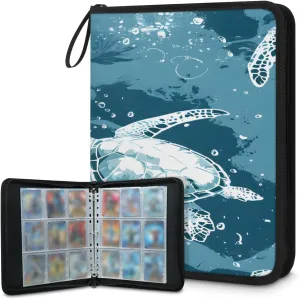 Floating Turtle 3 Ring Trading Zipper Binder Strap, Trading Card Binder 9 Pocket, 900 Pockets Card Holder with 50 Removable Sleeves for Game Cards