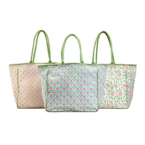 Floral Block Printed Tote Bag Assorted 3 Patterns - Cotton Canvas