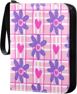 Flowers and Hearts Card Binder 4 Pockets, 400 Pockets Trading Card Binder Removable Card Albums Card Holder for Games, Sports, Football, Baseball Cards