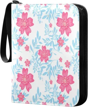 Flowers and Leaves Card Binder 4 Pockets, 400 Pockets Trading Card Binder Removable Card Albums Card Holder for Games, Sports, Football, Baseball Cards