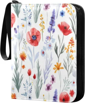 Flowers Card Binder 4 Pockets, 400 Pockets Trading Card Binder Removable Card Albums Card Holder for Games, Sports, Football, Baseball Cards