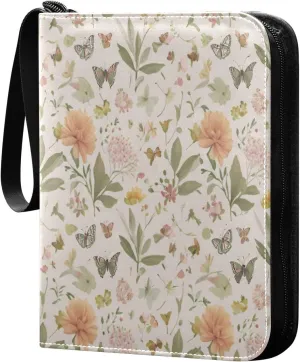 Flowers Card Binder 4 Pockets, 400 Pockets Trading Card Binder Removable Card Albums Card Holder for Games, Sports, Football, Baseball Cards