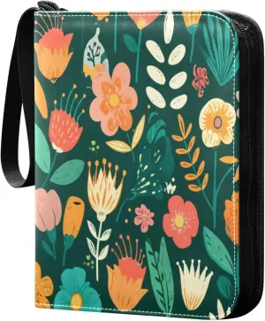 Flowers Card Binder 4 Pockets, 400 Pockets Trading Card Binder Removable Card Albums Card Holder for Games, Sports, Football, Baseball Cards