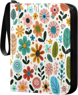 Flowers Card Binder 4 Pockets, 400 Pockets Trading Card Binder Removable Card Albums Card Holder for Games, Sports, Football, Baseball Cards