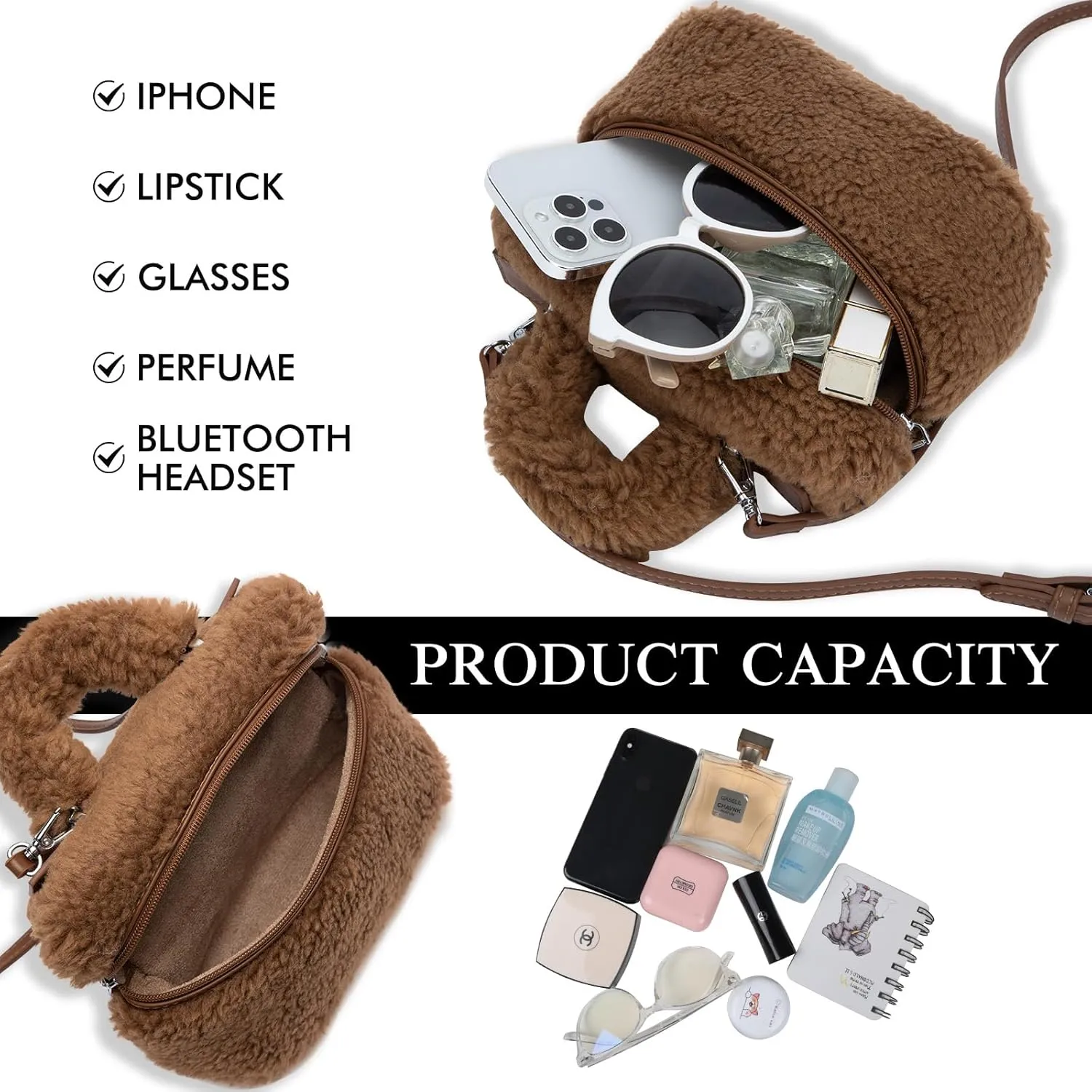 Fluffy Purse, Furry Purse Faux Fur Bag Cute Lambswool Fuzzy Crossbody Bag for Women