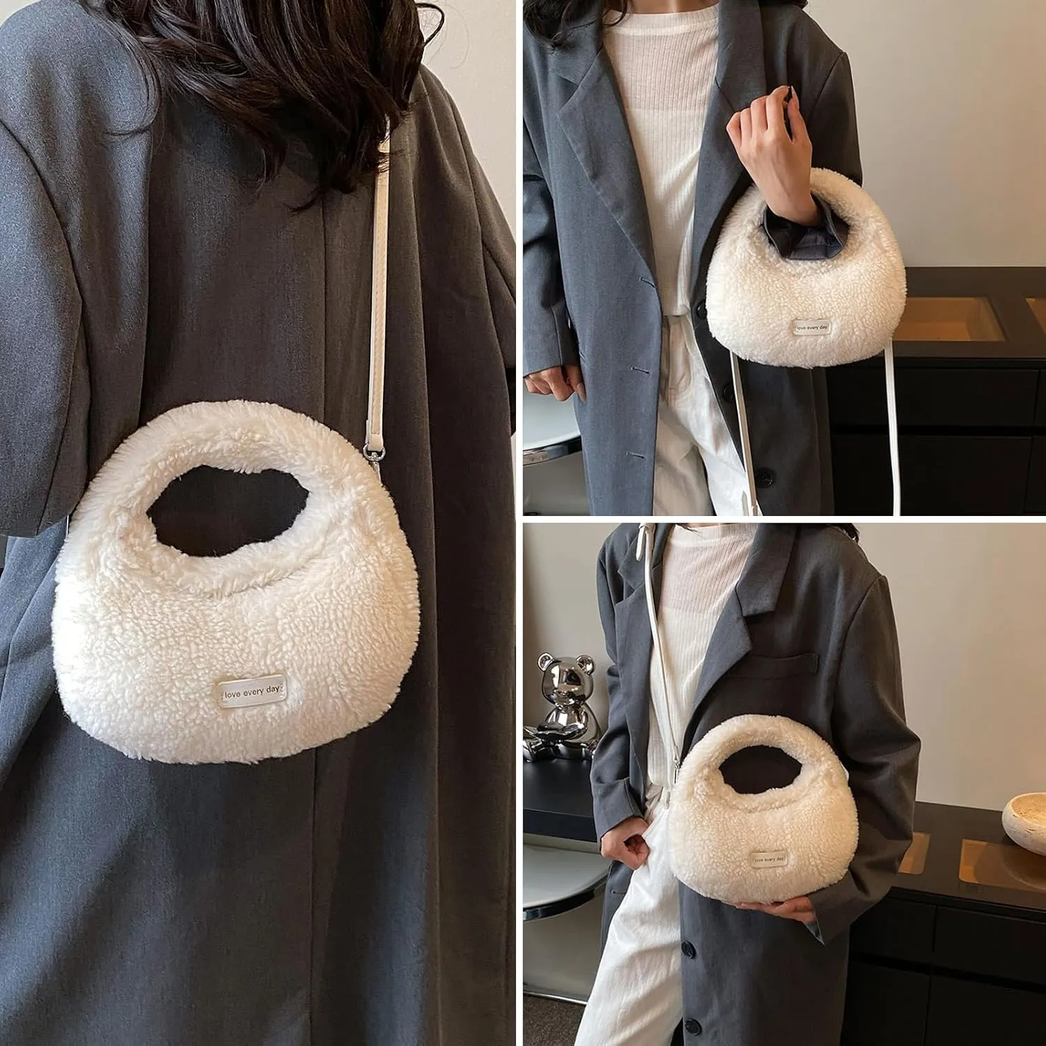 Fluffy Purse, Furry Purse Faux Fur Bag Cute Lambswool Fuzzy Crossbody Bag for Women