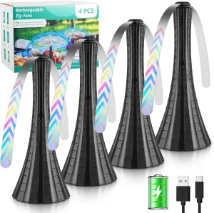 Fly Fans for Tables Rechargeable, Flies Fan to Keep Flies Away by Soft Blades, Food Fans for Camping, Picnic, Fishing, 4PCS, Black，Party Essentials Picnic Accessories for Outside
