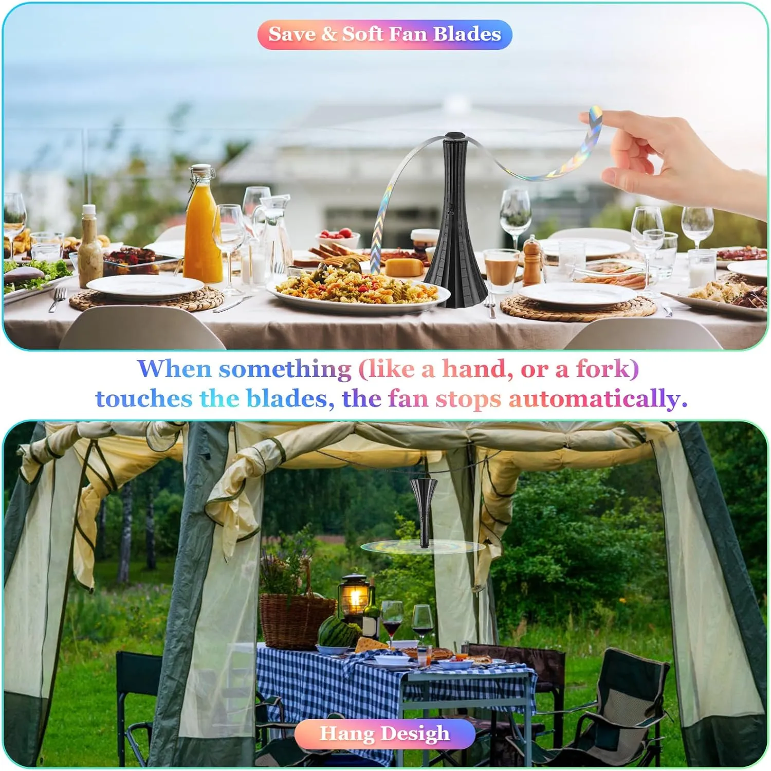Fly Fans for Tables Rechargeable, Flies Fan to Keep Flies Away by Soft Blades, Food Fans for Camping, Picnic, Fishing, 4PCS, Black，Party Essentials Picnic Accessories for Outside