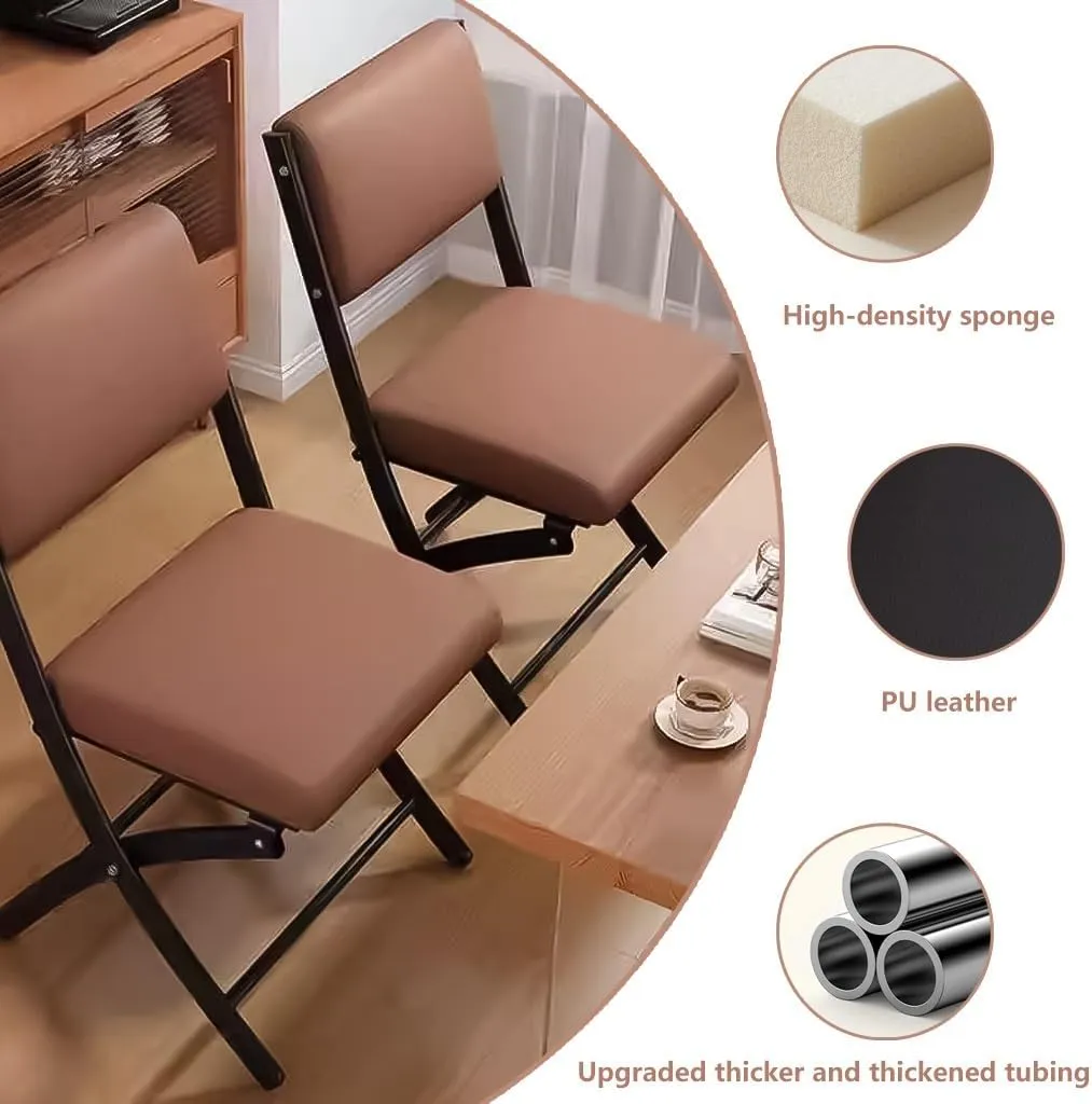 Folding Chair Visitor Chairs Camping Office Chair with Padded Seats, Desk Chair Faux Leather Dining Chairs Foldable Chair Heavy Duty Steel Metal Frame Rest Chair for Home Garden Office(Blue)