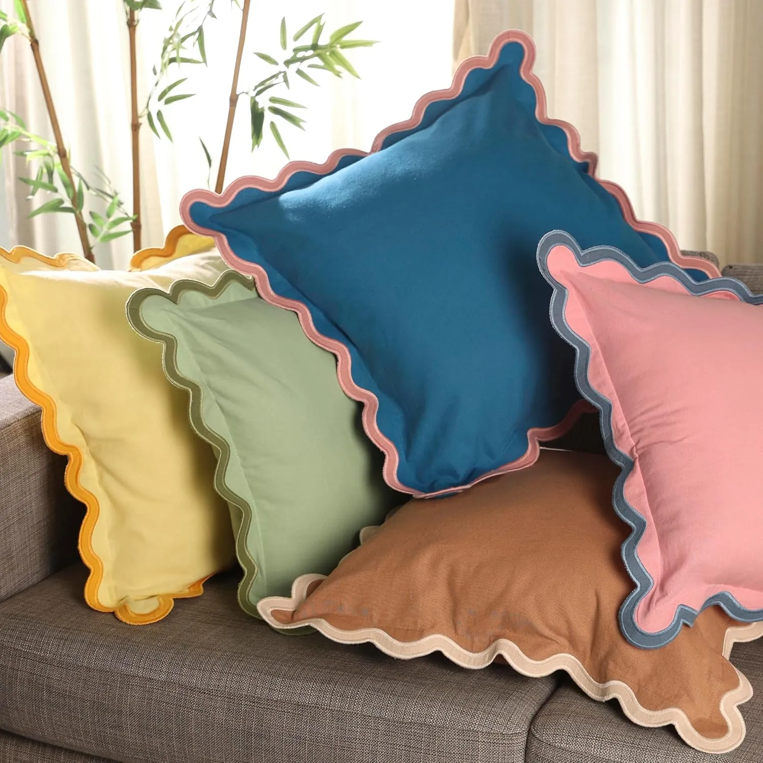 Folkulture Throw Pillow Covers | (18 x 18) Set of 2 Cotton Pillow Cover | Cute Outdoor Pillows | Decorative Throw Pillows for Couch | Yellow Pillow Cases or Couch Pillows for Living Room