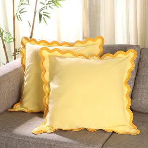 Folkulture Throw Pillow Covers | (18 x 18) Set of 2 Cotton Pillow Cover | Cute Outdoor Pillows | Decorative Throw Pillows for Couch | Yellow Pillow Cases or Couch Pillows for Living Room