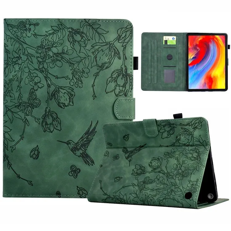 For Amazon Fire 7 (2022) Case Flower Bird Imprinted Card Holder Leather Tablet Cover