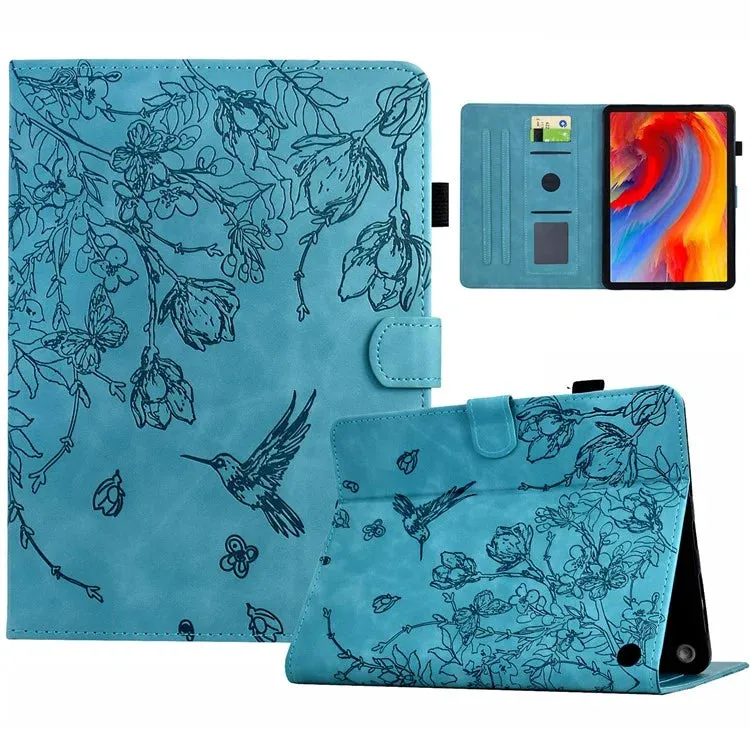 For Amazon Fire 7 (2022) Case Flower Bird Imprinted Card Holder Leather Tablet Cover