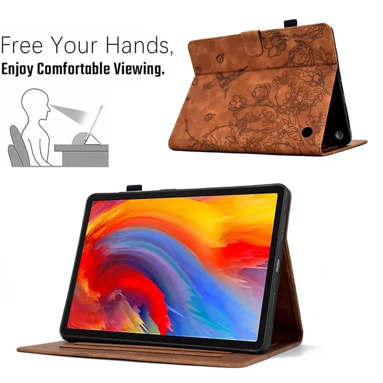 For Amazon Fire 7 (2022) Case Flower Bird Imprinted Card Holder Leather Tablet Cover