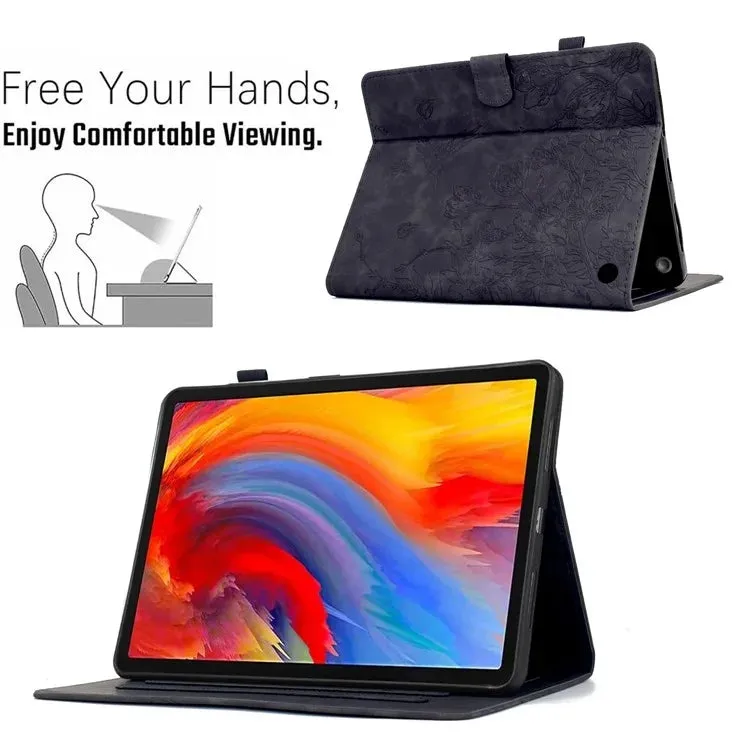 For Amazon Fire 7 (2022) Case Flower Bird Imprinted Card Holder Leather Tablet Cover