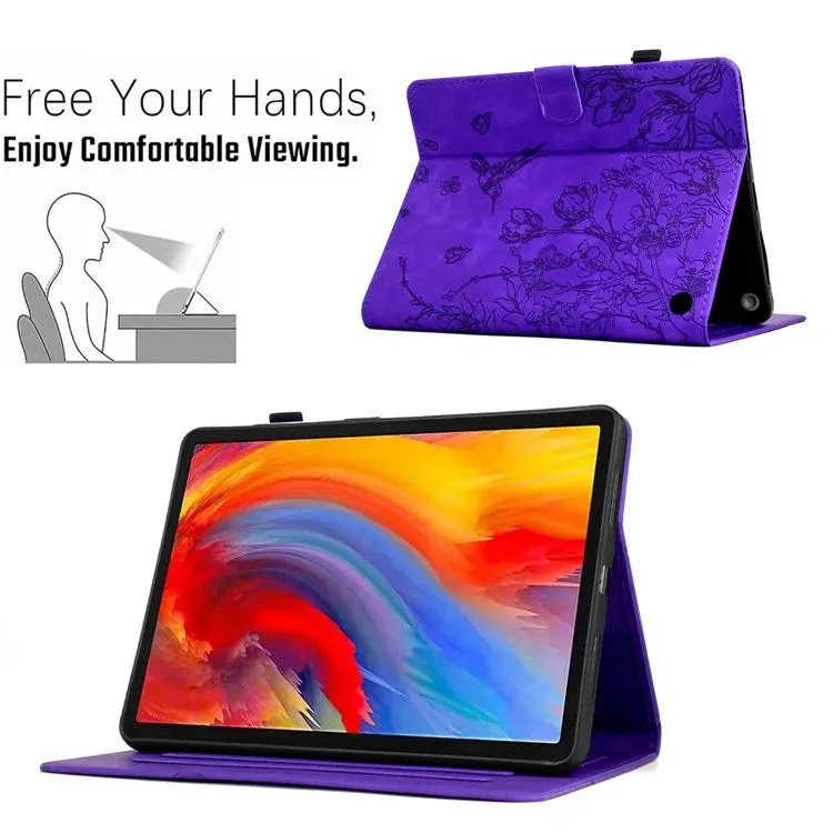 For Amazon Fire 7 (2022) Case Flower Bird Imprinted Card Holder Leather Tablet Cover
