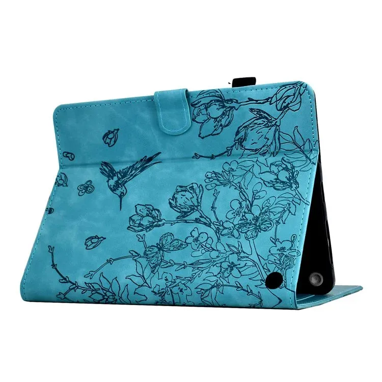 For Amazon Fire 7 (2022) Case Flower Bird Imprinted Card Holder Leather Tablet Cover
