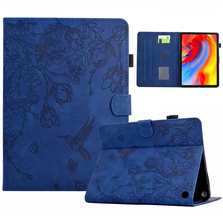 For Amazon Fire 7 (2022) Case Flower Bird Imprinted Card Holder Leather Tablet Cover
