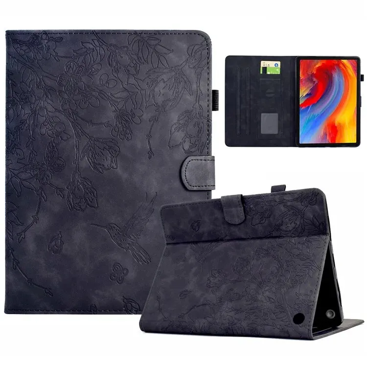 For Amazon Fire 7 (2022) Case Flower Bird Imprinted Card Holder Leather Tablet Cover