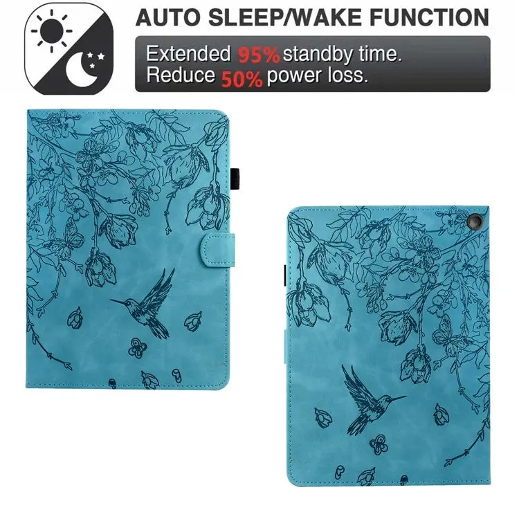 For Amazon Fire 7 (2022) Case Flower Bird Imprinted Card Holder Leather Tablet Cover