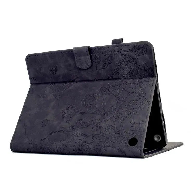 For Amazon Fire 7 (2022) Case Flower Bird Imprinted Card Holder Leather Tablet Cover