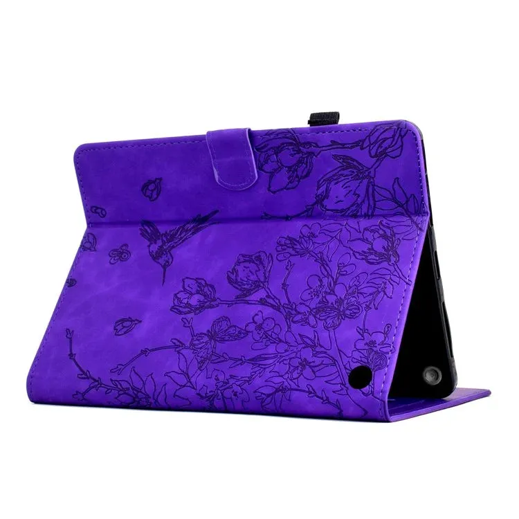 For Amazon Fire 7 (2022) Case Flower Bird Imprinted Card Holder Leather Tablet Cover