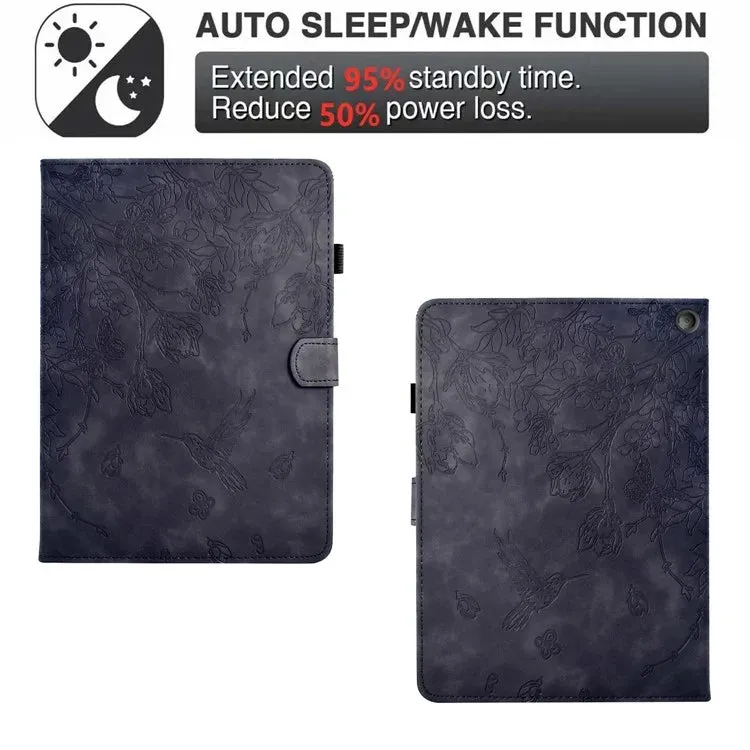 For Amazon Fire 7 (2022) Case Flower Bird Imprinted Card Holder Leather Tablet Cover