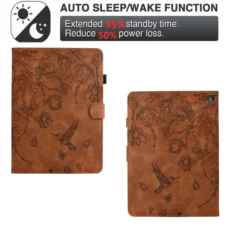 For Amazon Fire 7 (2022) Case Flower Bird Imprinted Card Holder Leather Tablet Cover